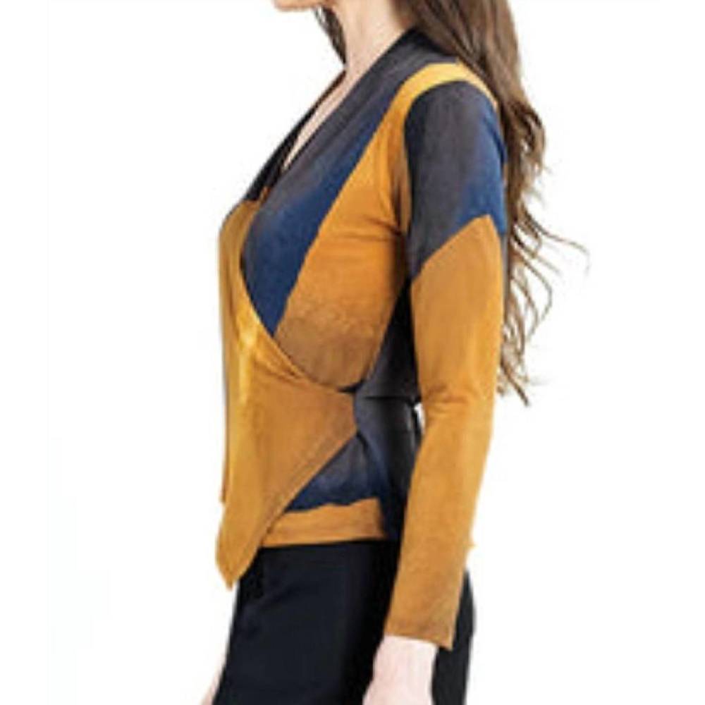 NEW CLARA SUNWOO watercolor crossover faux wrap top in yellow - Picture 2 of 3